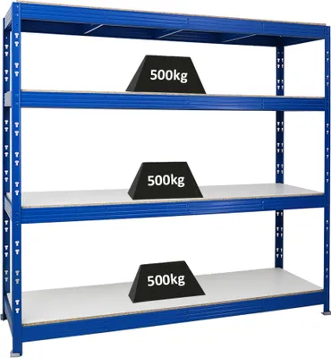 Produktbild von Profi Schwerlastregal RHINO | HxBxT 180x200x60cm | 4 Melamin-Ebenen 16mm | Fachlast 500kg | Blau