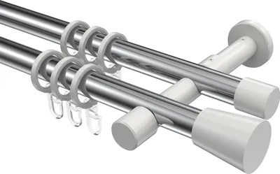 Produktbild von Interdeco Gardinenstange / Vorhangstange Chrom / Weiß, Typ Prestige Sitra (Konus), 20 mm Ø 2-läufig, 520 cm