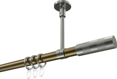 Produktbild von Interdeco Gardinenstange / Vorhangstange Messing Antik / Edelstahl-Optik, Typ Sonette Mavell (Zylinder Bicolor) Deckenmontage, 20 mm Ø 1-läufig, 540 cm