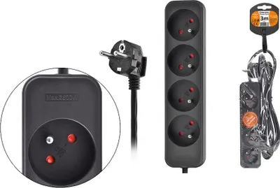 Produktbild von Solight Verlängerungskabel, 4 Steckdosen, schwarz, 3m