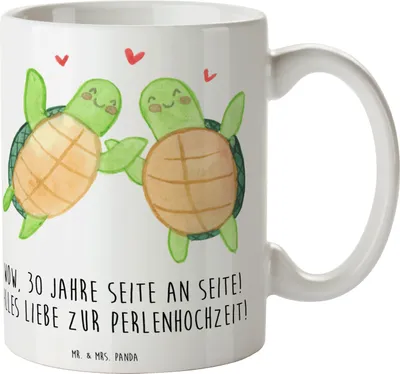 Produktbild von Mr. & Mrs. Panda Tasse 30. Hochzeitstag Perlenhochzeit - Weiß - Geschenk, Kaffeebecher, Liebe, schöne, Meilenstein, Heiraten, Zusammenhalt, Heirat, Teetasse, Kaffeetasse