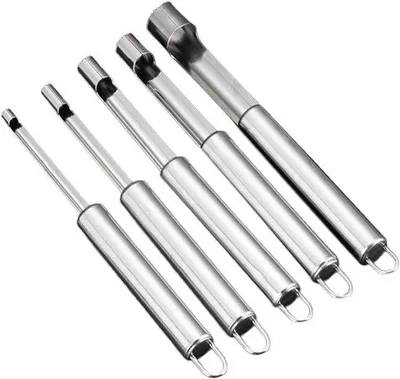 Produktbild von Fünfstück-Set mit Obstpitter, Früchterschleuder und Kirschenpitter, Stahlgart keukengereedschap für verschiedene Früchtearten