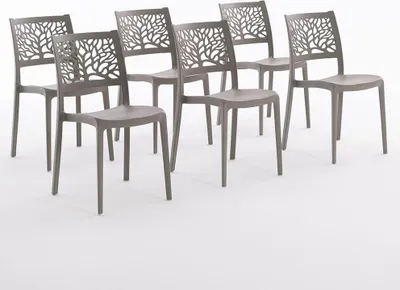 Produktbild von 6er-Set stapelbare Stühle aus Polypropylen mit Glasfasern für Außenbereich und Garten, Bar und Restaurant, Küche modernes Design - FLORA - Taubengrau