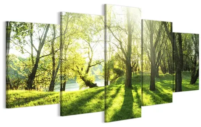 Image de LUMASOUL, ensemble de 5 tableaux muraux pour salon, impression sur toile représentant une forêt, dimensions 100x50 cm. Décoration murale composée de plusieurs éléments, idéale pour chambre, couloir ou bureau