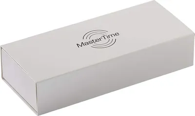 A white box with a logo on it.