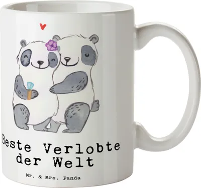 Produktbild von Mr. & Mrs. Panda Teetasse Panda Beste Verlobte der Welt - Weiß - Geschenk, Hochzeit, Verlobung, Frau, Kaffeebecher, Tasse, Ehefrau, Verloben, schöne, Trinkbecher, Ehe