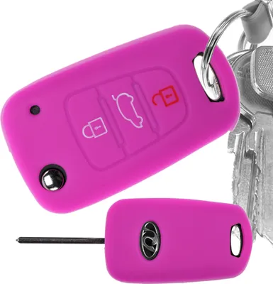 Produktbild von Auto Schlüssel Hülle Silikon Schutz Cover Pink kompatibel mit Hyundai i30 ix20 ix35 KIA Soul Sportage 3 Tasten Klappschlüssel