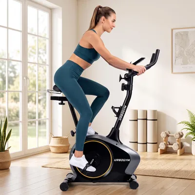 Produktbild von URBOGYM ARGO YELLOW Heimtrainer – Magnetisches Fitnessbike mit 6-kg-Schwungrad, 8 Widerstandsstufen, bis 130 kg