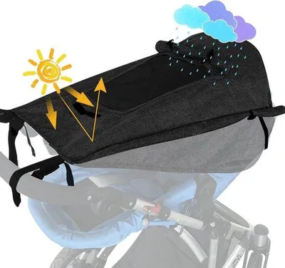 Productafbeelding van Famanu zonnescherm voor kinderwagens met UV-bescherming 50+ en waterdicht, dubbellig materiaal - Zwart