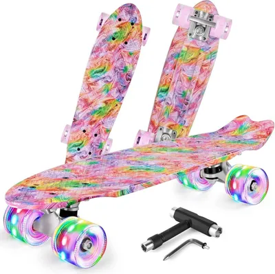 Obrázek produktu pro BELEEV Skateboard Mini Cruiser 22 palců LED svítící kolečka All-in-one Skate T-Tool