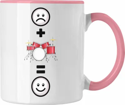 Produktbild von Trendation - Schlagzeug Tasse Geschenk für Schlagzeug-Spieler Liebhaber Lustige Geschenkidee :( + Schlagzeug = :) Geburtstag (Rosa)