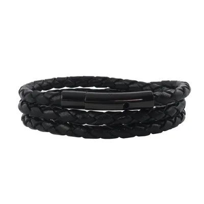 Zdjęcie produktu dla König Design skórzany naszyjnik skórzany pasek skórzana bransoletka 5 mm męski naszyjnik 17 cm - 100 cm pleciony, długość: 35 centymetrów, kolor: czarny