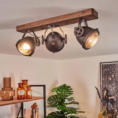 Produktbild von Biati »Biati« Zimmerlampe in Metall und Holz in Braun mit Glasschirm