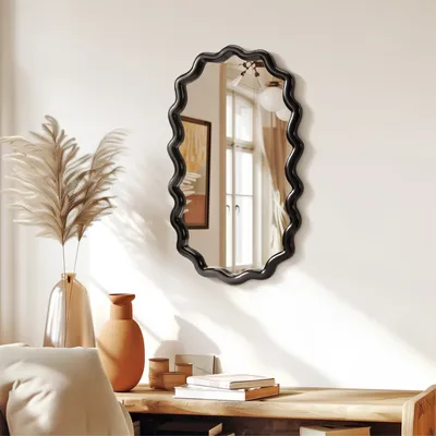 Produktbild von Navaris Deko Wand Spiegel asymmetrisch - 50 x 30cm - Wandspiegel modern - für Flur Gäste WC Wohnzimmer Schlafzimmer - Flurspiegel Garderobenspiegel in