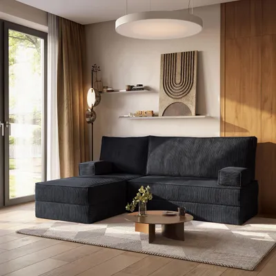 Produktbild von Masseno Ecksofa NOTIA mit Schlaffunktion, Modulares Schlafsofa aus Schaumstoff, Klappbares Bodensofa - Schwarz, POSO 135