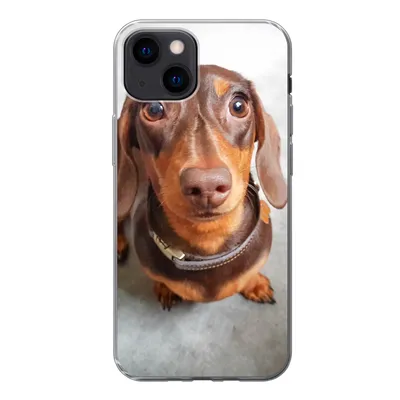 Produktbild von MuchoWow® Handyhülle Schutzhülle Hülle für iPhone 13 mini Nahaufnahme des Kopfes eines Dackels Silikon Softcase Handy Hülle - Softcase