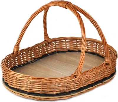 Produktbild von MyBer® Tablett Serviertablett Korb aus Weide für Obst Brot Gebäck Weidentablett Weidenkorb Tragekorb Tragetablett Maße B/T/H: 44/30/8cm(25 mit Henkel)