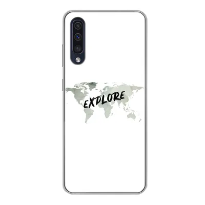 Produktbild von MuchoWow® Handyhülle Schutzhülle Hülle für Samsung Galaxy A50 Weltkarte - Grau - Zitat Silikon Softcase Handy Hülle - Mobiltelefonhülle