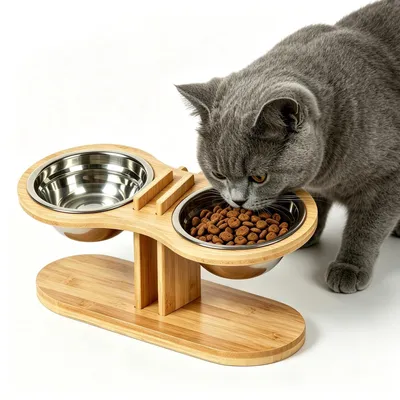 Imagen del producto de Juego de 2 comederos elevados para gatos, inclinables y ajustables