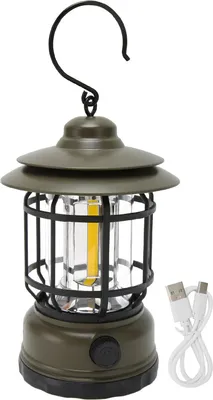 Produktbild von Vintage Camping-Laterne, IPX4, wasserdicht, Augenschutz, USB wiederaufladbar, dekorative tragbare COB-Zeltlampe mit Haken, Grün