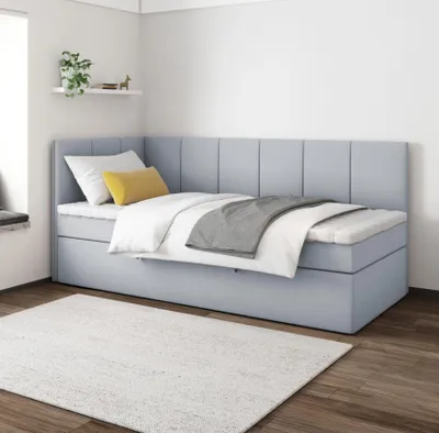 Produktbild von Boxspringbett POLA 100x200 cm, T25 Topper, Kinderbett, Jugendbett, Einzelbetten, Bett, Stauraum Polsterbett, Matratze H3, LINKS (Hellgrau - Itaka 51)