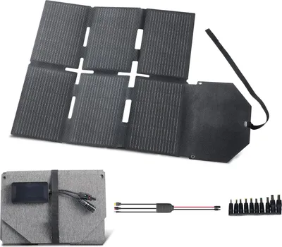 Produktbild von SucceBuy Faltbares Solarpanel 60 W, monokristallines Solarmodul mit 24 % Effizienz, Solarladegerät mit MC4-Ausgang, Typ-C-, USB-A- und DC-Anschlüssen für Powerstations und Camping