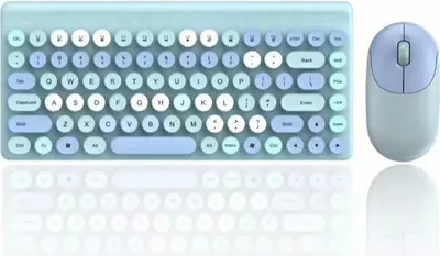 Obrázek produktu pro Sada bezdrátové klávesnice a myši QW02 2.4G, 86 kláves s kulatým retro krytem, mechanická klávesnice + myš, modrá barva