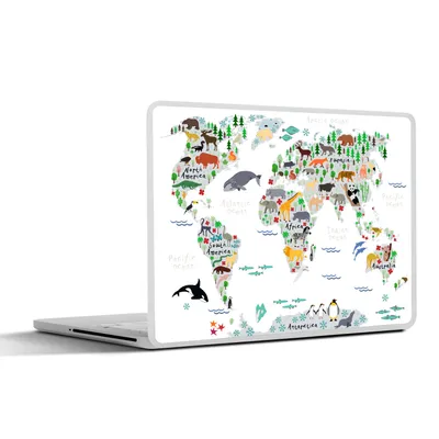 Produktbild von MuchoWow® Laptop Aufkleber Sticker Cover Weltkarte - Kinder - Tiere - Pflanzen 30x21 cm - Sticker für Laptop - Selbstklebend