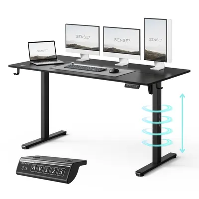 Obrázok produktu pre SENSE7 NOJO LIGHT Elektricky výškovo nastaviteľný stôl 140 x 70 cm Čierny herný stôl Počítačový stôl Stojací pult Pamäťový pracovný stôl PC zostava