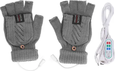 Produktbild von 1 Paar USB-beheizte Handschuhe, elektrische Heizung, Thermo-Strickhandschuhe, Halbfinger-Winter-Handwärmer zum Arbeiten