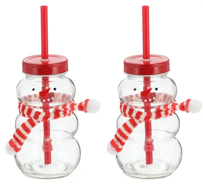 Productafbeelding van Novaliv 2 glazen voor glühwein, 260 ml. Gepersonaliseerde kerstbeker met rietje - sneeuwpop als beker voor glühwein - kerstmotief beker met deksel en rietje. Kerstbekers, handwarmers