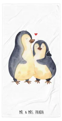 Produktbild von Mr. & Mrs. Panda Badehandtuch Pinguin umarmen - Weiß - Geschenk, Handtuch, Großes, Verlobung, Duschhandtuch, Umarmung, Hochzeit, Strandtuch, Liebe, Duschtuch, Verliebt