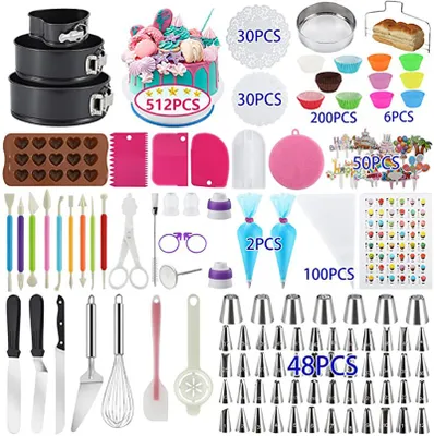 Produktbild von 512-teiliges Kuchen-Drehteller-Set, Backwerkzeug Kuchendekorationszubehör-Kit