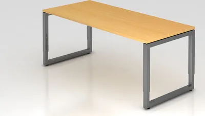 Produktbild von Schreibtisch Pavo | Buche | Graues Gestell | BxT 180x80cm | Arbeitshöhe 65-85cm | höhenjustierbar, 1cm Raster | O-Fuß-Gestell eckig | Rechteckform mit schwebender Tischplatte