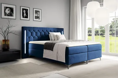 Produktbild von Boxspringbett Schlafzimmerbett ELODIE 200x220cm Blau inkl. Ambiente-LED