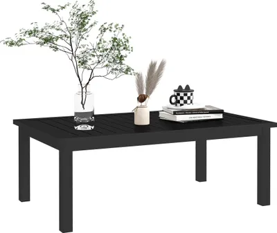 Image de Outsunny Table basse rectangulaire table de jardin plateau à lattes pour intérieur/extérieur en aluminium, dim. 100L x 60l x 37H cm, noir