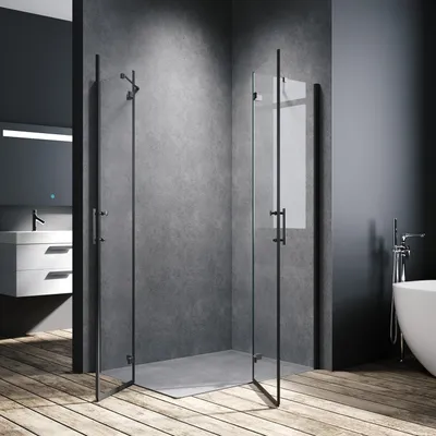Immagine prodotto di SONNI cabina doccia nera ingresso angolare doccia porta a battente cabina doccia nano vetro angolare 90x120x195cm vetro di sicurezza ESG 6mm