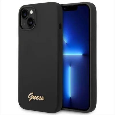 Produktbild von Guess Apple iPhone 14 Plus Hard Case Silikon Vintage Gold Logo Schwarz