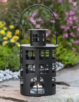 Image de Lanterne "Black" en métal, noir, 29 cm de haut, avec photophore en verre, Outdoor Lanterne suspendue, Lanterne de jardin pour l'extérieur