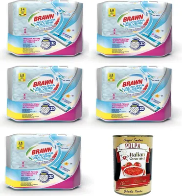 Produktbild von Brawn Acciuffapolvere Staubfangtücher – ideal für alle Oberflächen – Brawn – Blumenduft – mit Neemöl, Lavendelöl und Geranie 5 Packungen mit 14 Einheiten+ Italian Gourmet polpa 400g