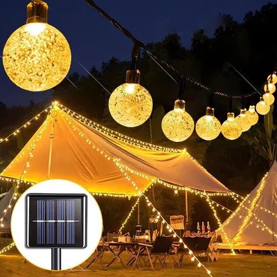 Obrázok produktu pre Solárna svietidlá, 11 metrov – 60 LED solárne terasové svietidlá, IP44, vodotesné – záhradné oslavy – teplobiele solárne svetlo