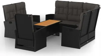 Produktbild von vidaXL 4-tlg. Garten-Lounge-Set mit Kissen Schwarz Poly Rattan