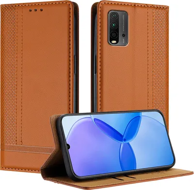 Produktbild von Handyhülle für Xiaomi Poco M3 /Redmi 9T Leder Flip Klappbare Schutzhülle mit Standfunktion Braun