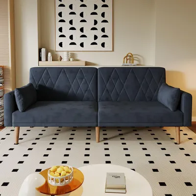 Immagine prodotto di okwish Divano a due posti con chaise longue, divano relax con funzione letto in tessuto vellutato, divano moderno con comodi braccioli, per soggiorno e camera da letto, nero