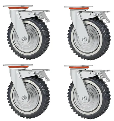 Transportrollen 200 mm, 4 Stück, mit Bremse, 360° drehbar, 500 kg pro Rolle