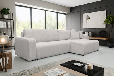 VENASI LUNA XL Ecksofa mit Schlaffunktion und Bettkasten Cord Schlafsofa Eckcouch Sofa Beige
