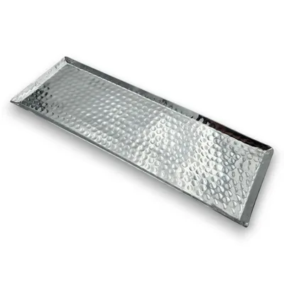 Produktbild von Tablett Metall Aluminium Hammerschlag Dekotablett silber 45x15 cm Kerzentablett