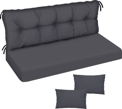 Hollywoodschaukel Auflage, 120x50x50, Glatt-Pik, Gartenbankauflage Sitzkissen Rückenkissen Matratze, Graphit [133]