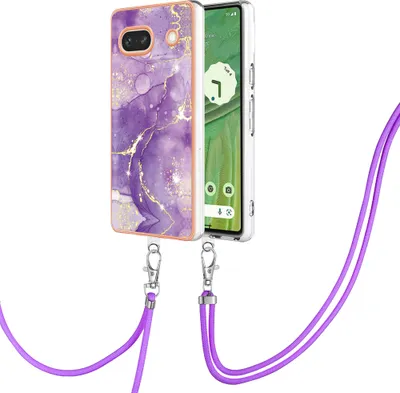 Obrázek produktu pro Pouzdro s řemínkem pro Google Pixel 7A, měkké TPU nárazník, ochranné pouzdro, s nastavitelným popruhem Fialový