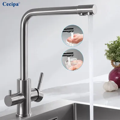 Produktbild von 3 Wege Wasserhahn Küchenarmatur 360° Schwenkbar, Küche Mischbatterie für Osmoseanlage, 3-in-1 Hochdruckarmatur, Trinkwasserhahn